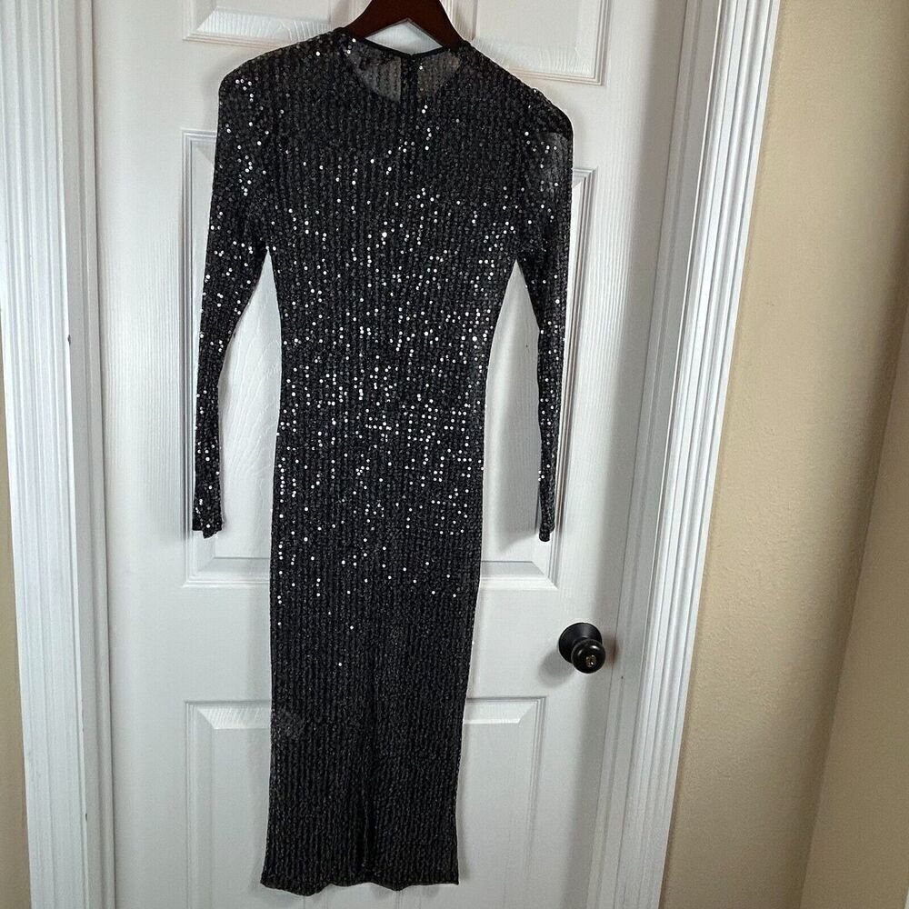 Rachel Roy Collection Women Sz S Dress Sequin Crew Neck Long Sleeves Mesh Sheer - Picture 6 of 12